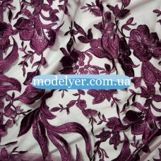 Ткань Сетка с вышивкой (марсала)